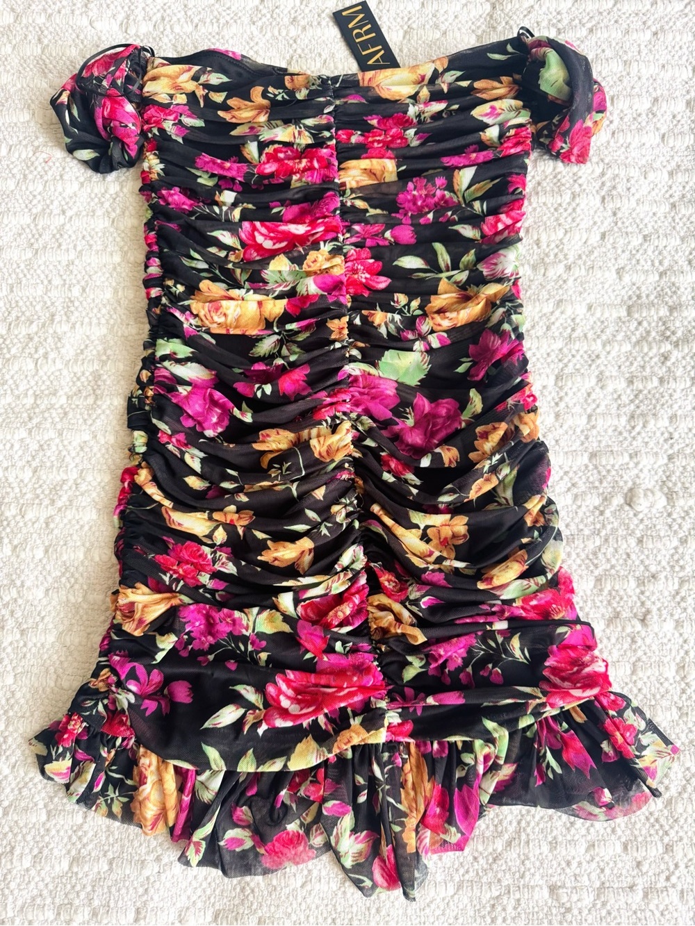 NWT AFRM Floral Ruched Off-Shoulder Mini Dress - Picture 6 of 9